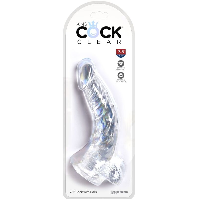 KING COCK - CLEAR PENE REALÍSTICO CURVADO CON TESTÍCULOS 16.5 CM TRANSPARENTE
