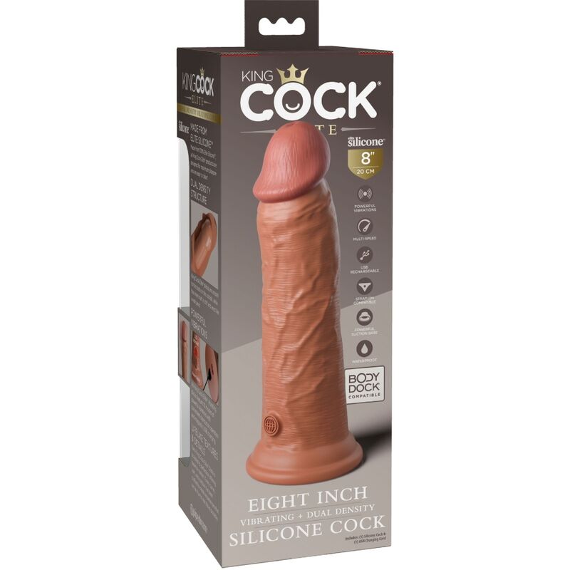 KING COCK - ÉLITE DILDO REALÍSTICO VIBRADOR & SILICONA 20.3 CM CARAMELO