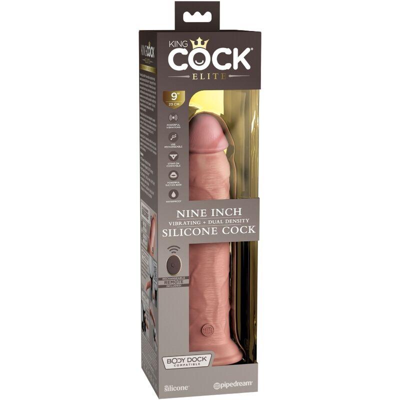 KING COCK - ÉLITE DILDO REALÍSTICO VIBRADOR & SILICONA CONTROL REMOTO 23 CM