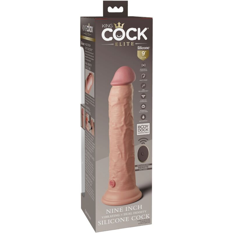 KING COCK - ÉLITE DILDO REALÍSTICO VIBRADOR & SILICONA CONTROL REMOTO 23 CM