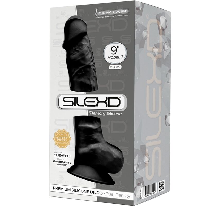 SILEXD - MODELO 1 PENE REALÍSTICO SILICONA PREMIUM SILEXPAN NEGRO 23 CM
