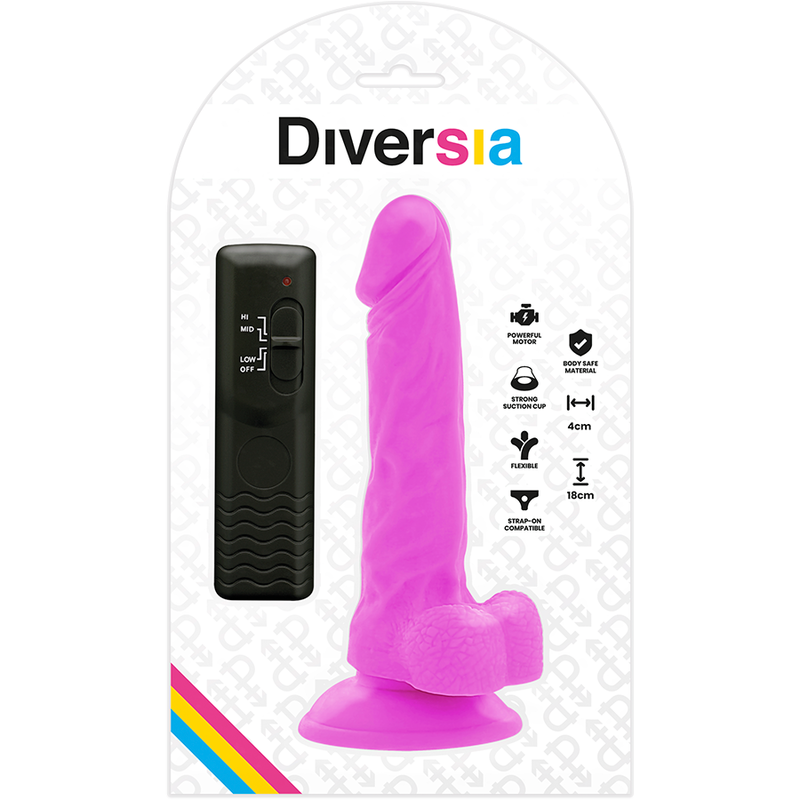DIVERSIA - DILDO REALÍSTICO FLEXIBLE CON VIBRACIÓN LILA 18 CM -O- 4 CM