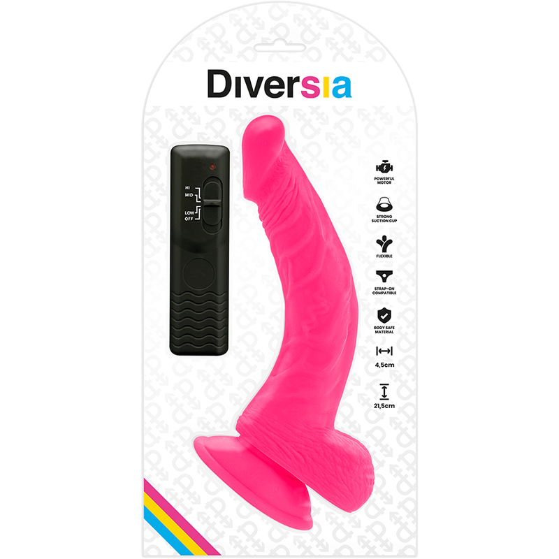 DIVERSIA - DILDO REALÍSTICO FLEXIBLE CON VIBRACIÓN ROSA 21.5 CM -O- 4.5 CM
