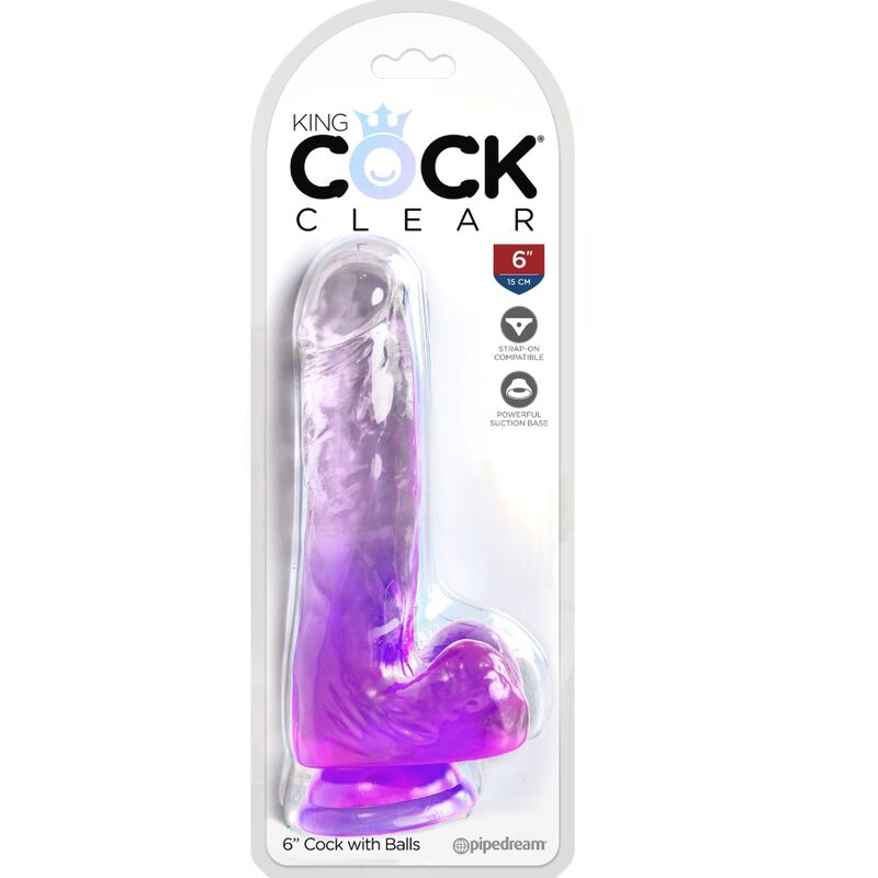 KING COCK - CLEAR PENE REALÍSTICO CON TESTÍCULOS 13.5 CM MORADO