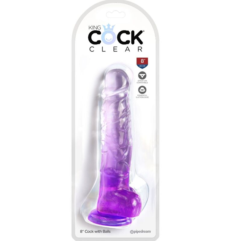 KING COCK - CLEAR PENE REALÍSTICO CON TESTÍCULOS 16.5 CM MORADO