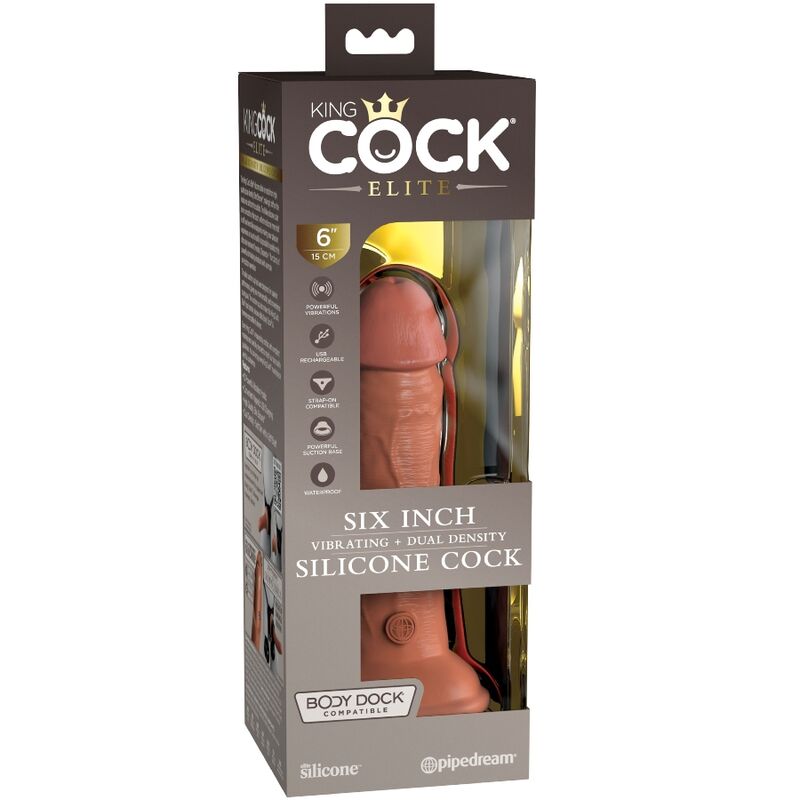 KING COCK - ÉLITE DILDO REALÍSTICO VIBRADOR & SILICONA 15.2 CM CARAMELO