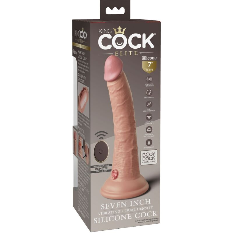 KING COCK - ÉLITE DILDO REALÍSTICO VIBRADOR & SILICONA CONTROL REMOTO 17.8 CM