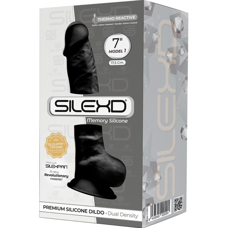 SILEXD - MODELO 1 PENE REALÍSTICO SILICONA PREMIUM SILEXPAN NEGRO 17.5 CM