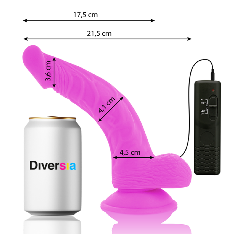 DIVERSIA - DILDO REALÍSTICO FLEXIBLE CON VIBRACIÓN LILA 21.5 CM -O- 4.5 CM