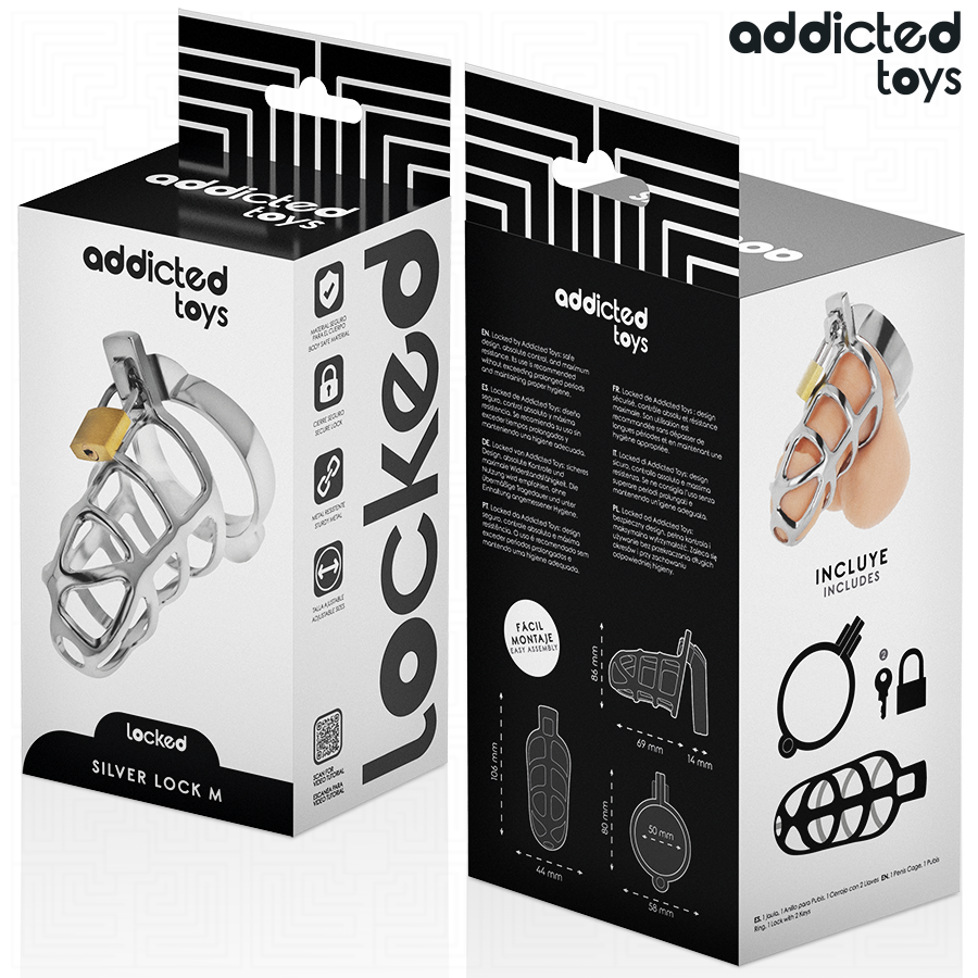 ADDICTED TOYS LOCKED - SILVER LOCK JAULA PARA PENE DE METAL TALLA M