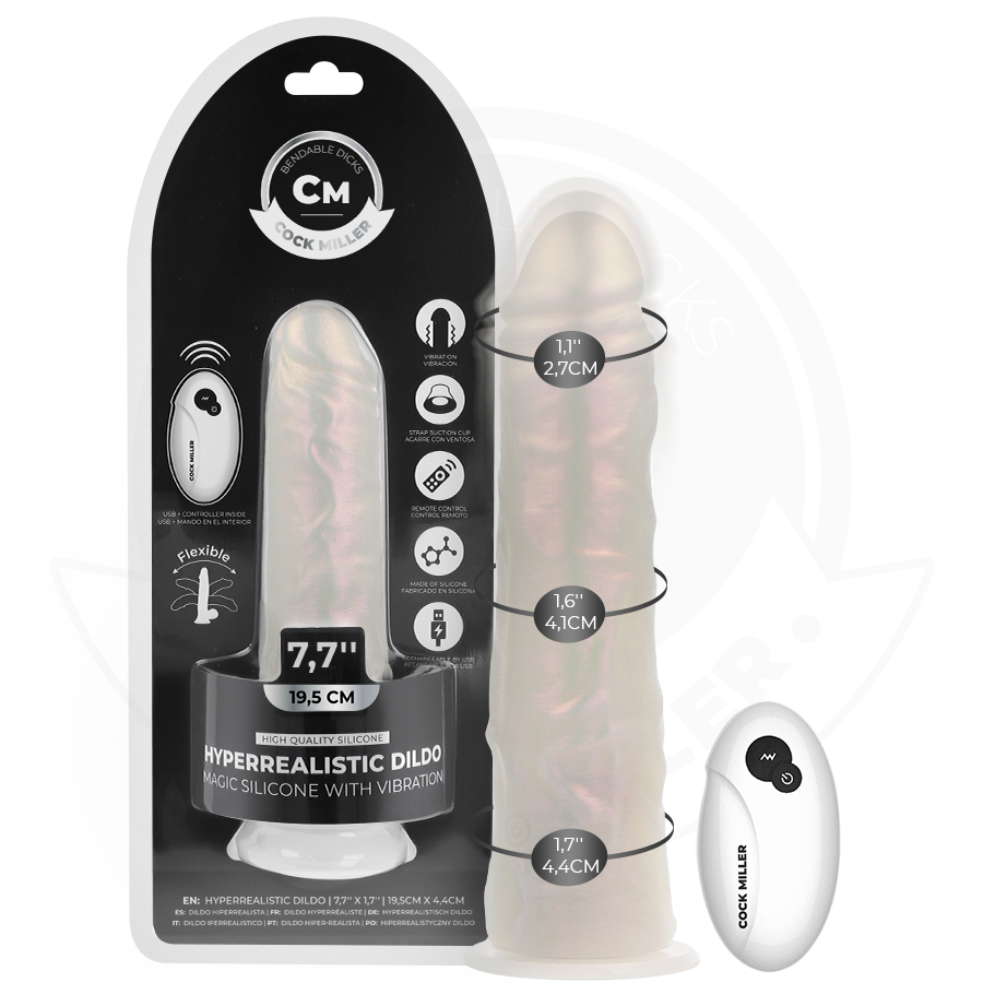 COCK MILLER - DILDO SILICONA 19,5 CM , LUCES Y VIBRACIÓN CON CONTROL REMOTO