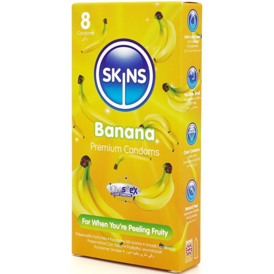 SKINS - PRESERVATIVOS PREMIUM SABOR PLÁTANO PACK 8