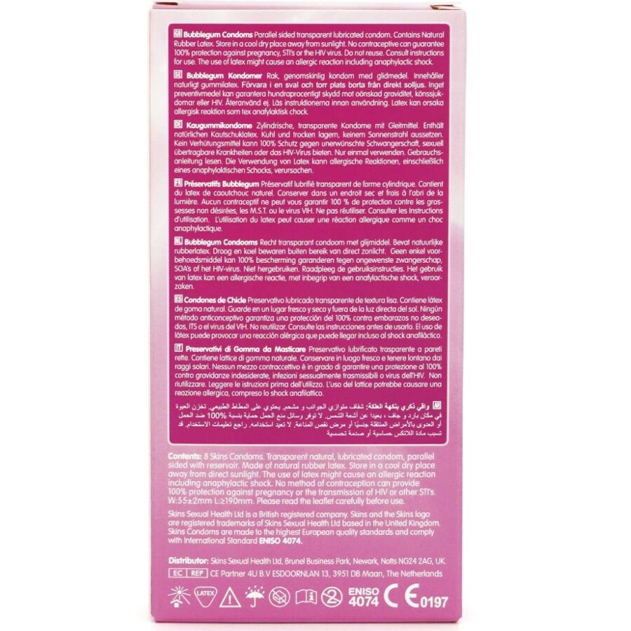 SKINS - PRESERVATIVOS PREMIUM SABOR CHICLE PACK 8