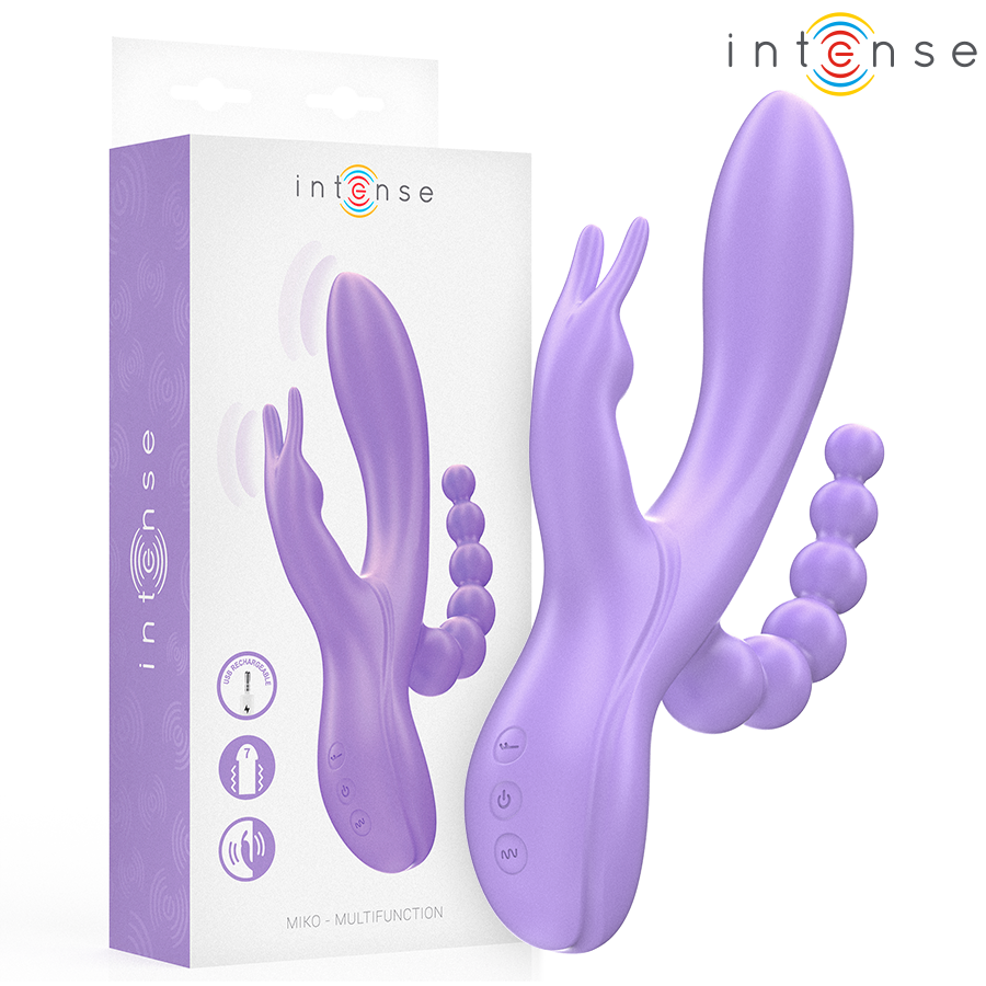 INTENSE - MIKO TRIPLE VIBRADOR RABBIT & ESTIMULADOR & ANAL 7 VIBRACIONES MORADO