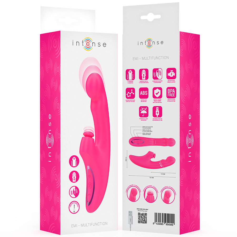 INTENSE - EMI VIBRADOR 13,5 CM MULTIFUNCIÓN 3 EN 1 10 VIBRACIONES ROSA