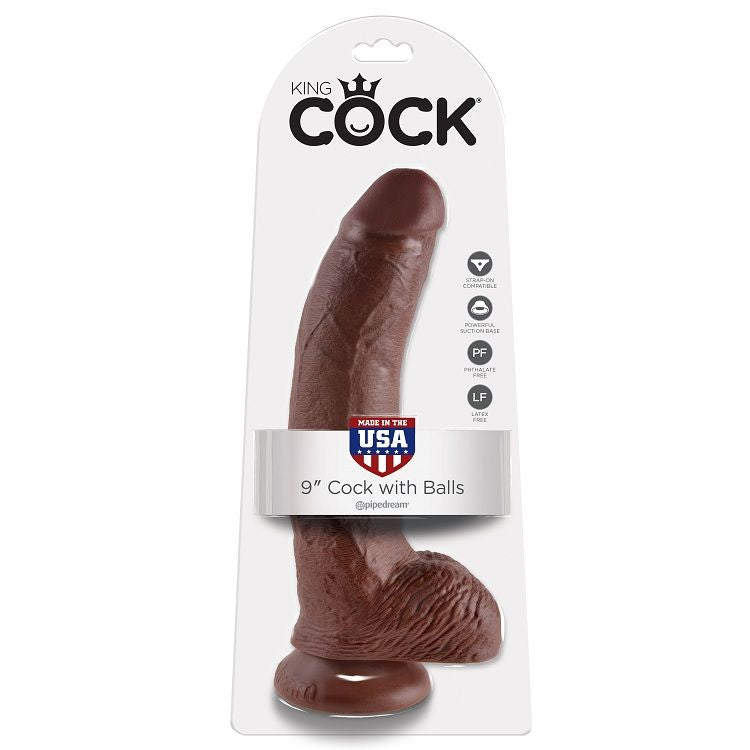 KING COCK - 9 PENE REALÍSTICO MARRÓN 22.9 CM