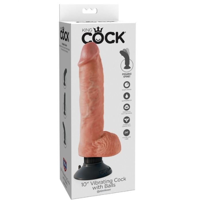 KING COCK - DILDO VIBRADOR CON TESTÍCULOS 25.5 CM COLOR NATURAL