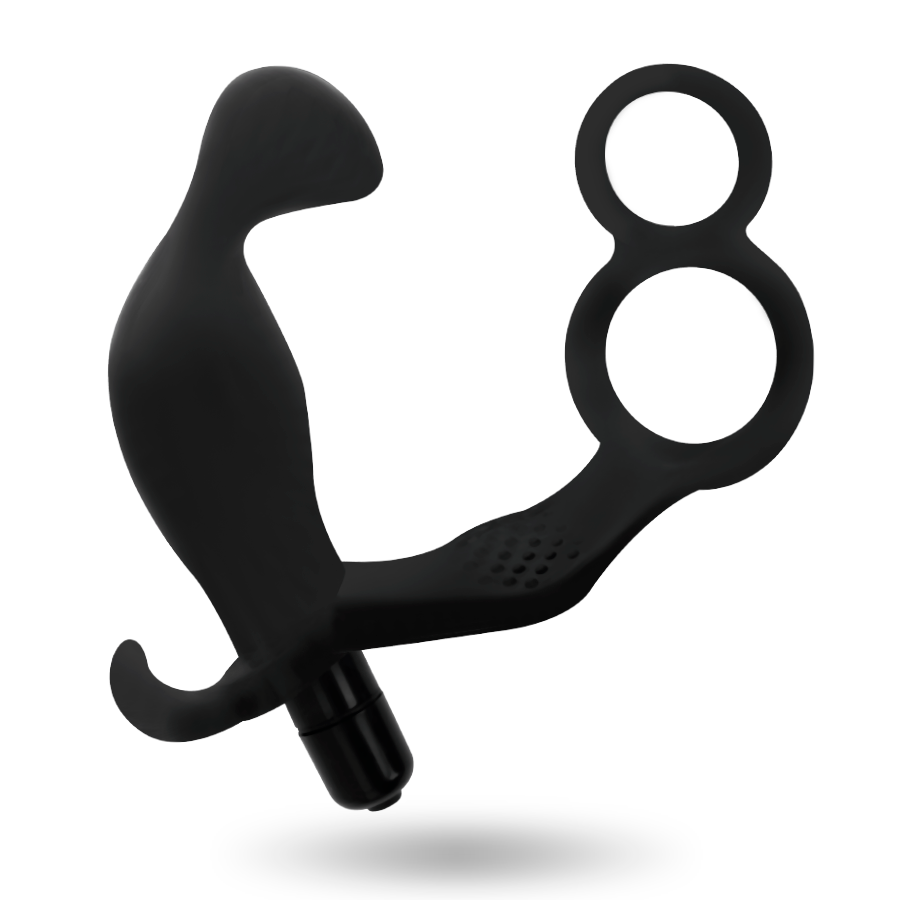 ADDICTED TOYS - PLUG ANAL CON ANILLA DOBLE PENE Y TESTÍCULOS NEGRO