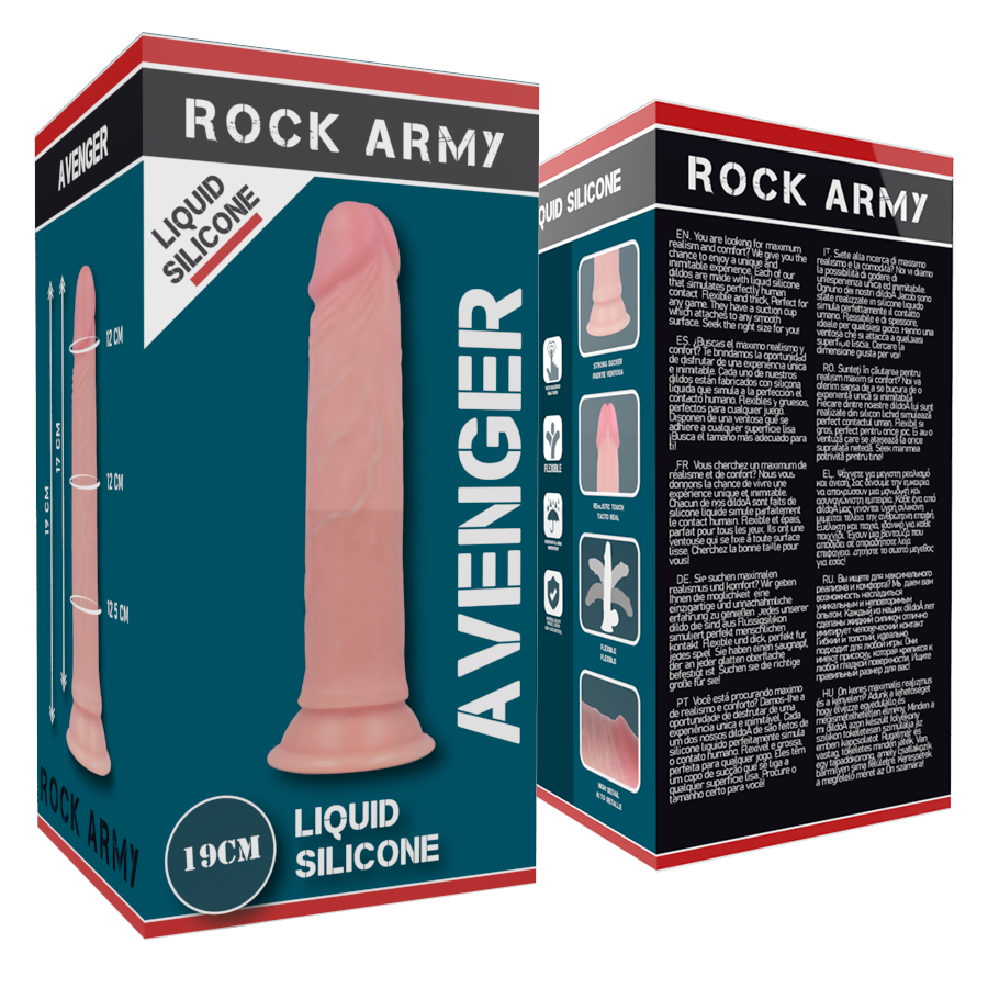 ROCKARMY - AVENGER DILDO REALÍSTICO LIQUID SILICONE 19 CM -O- 3.98 CM